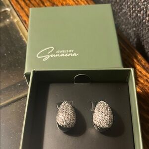Sunaina Pavé Teardrop Stud Earrings - White Crystal